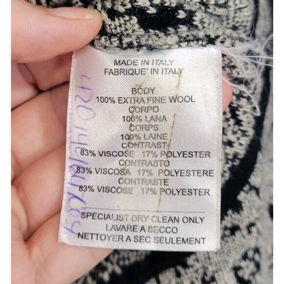 Valentina Shah Cream & Black Knit Wool Blend Short Sleeve Peplum Top Size Large - Picture 8 of 9